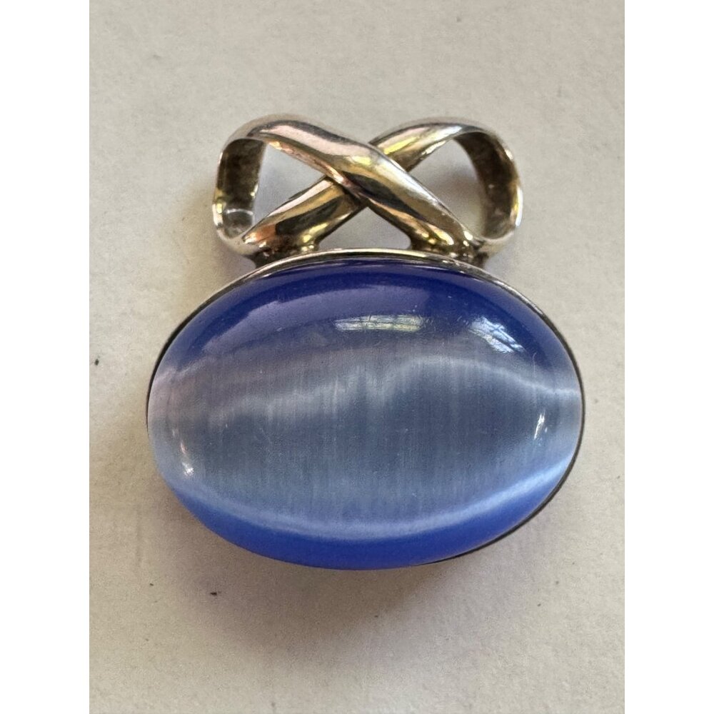 28.5mm Unbranded 925 Sterling Silver Slide Closure Pendant w/ Blue Gemstone